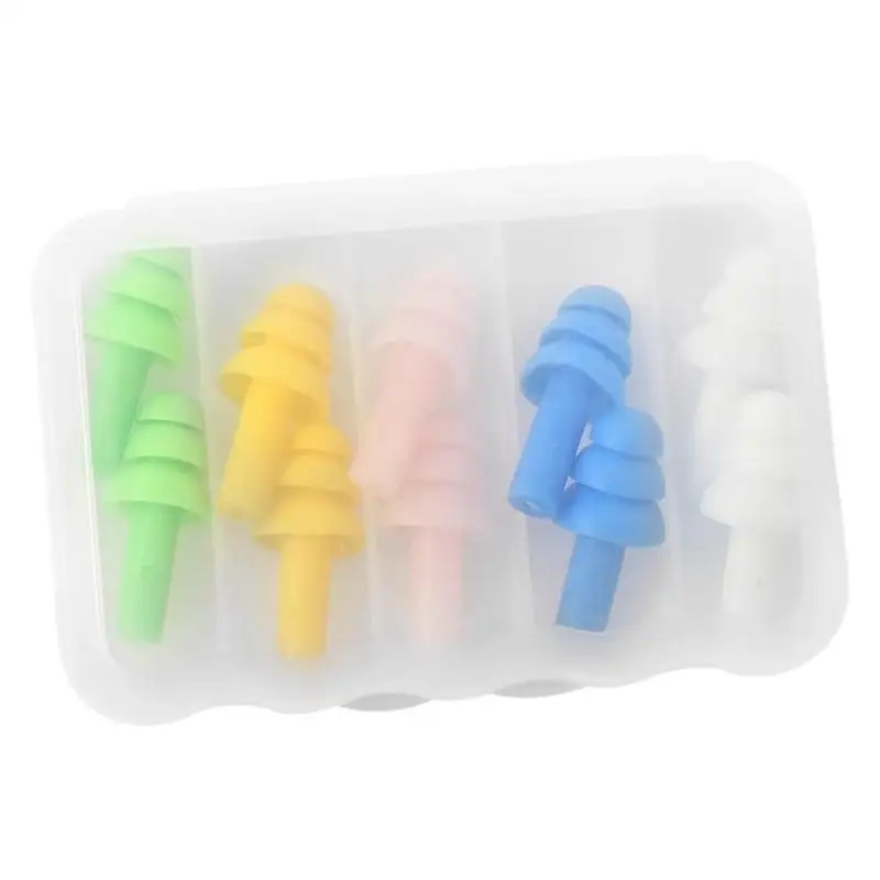 Random Colors, 5 Pairs of Noise-Isolating Wireless Earplugs, Silicone Christmas Tree-Shaped Set, Swimming Gear for Adults No.1