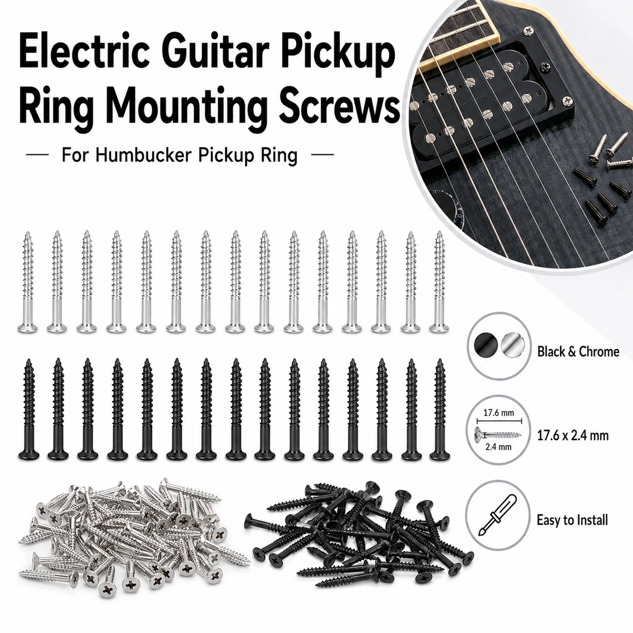50-100Pcs Guitar Humbucker Pickup Frame Screws, Mounting Rings Hardware for Double Coil Pickup Height Adjustment & Fixing