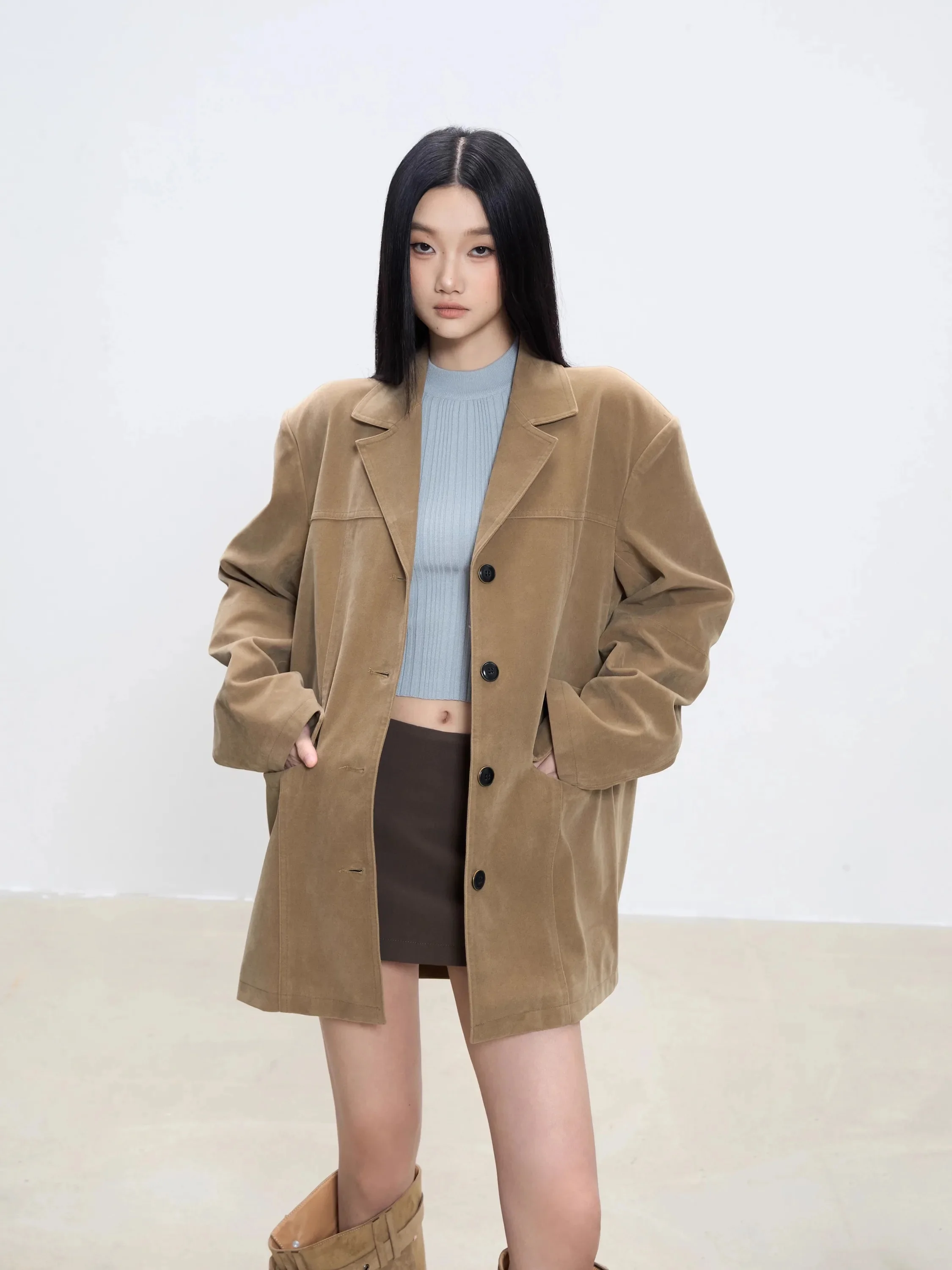 Casual Style Women's Suit Jacket Loose Fit Single Button Design Autumn New Arrival Long Coat Withmin Ladies Fashion Outerwear