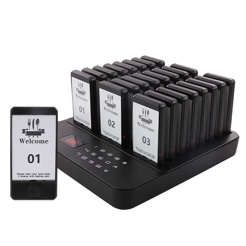 Style 3- Restaurant Pager with 24 Coasters Wireless Caller Buzzer Bell Calling System Cafe Bar Fast Food Truck Bars Hotel Beeper