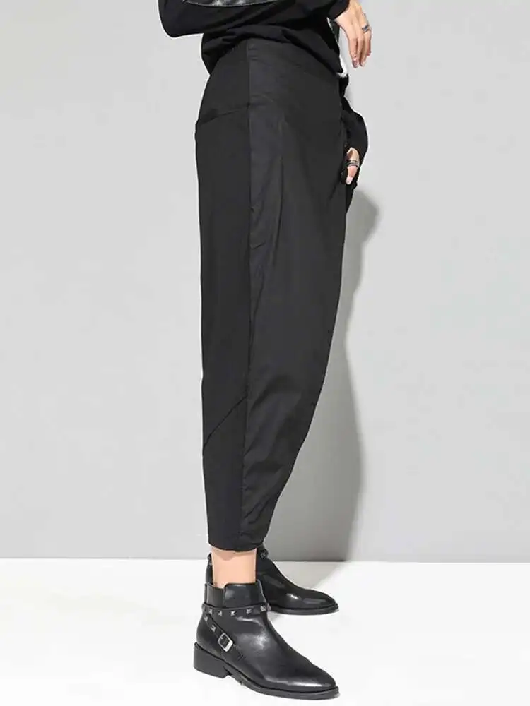 High Elastic Waist Black Asymmetric Casual Pants New Loose Fit Trousers Women Fashion Tide Spring Autumn