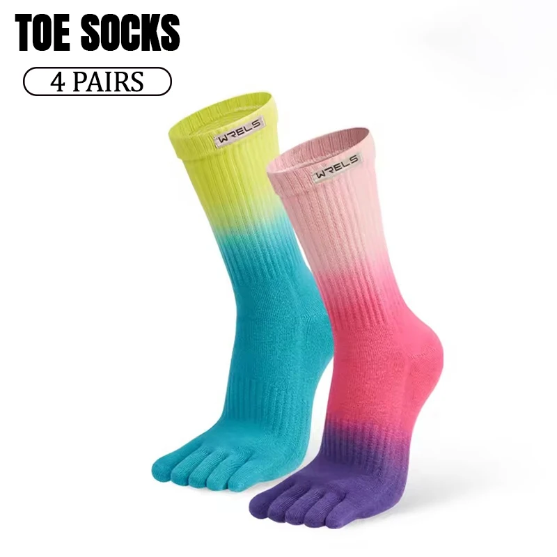 4 Pairs Women's Toe Socks Pink Cotton Fashion Athletic Running Sports Socks Colorful Wicking Sweat-Absorbing Cycling Socks