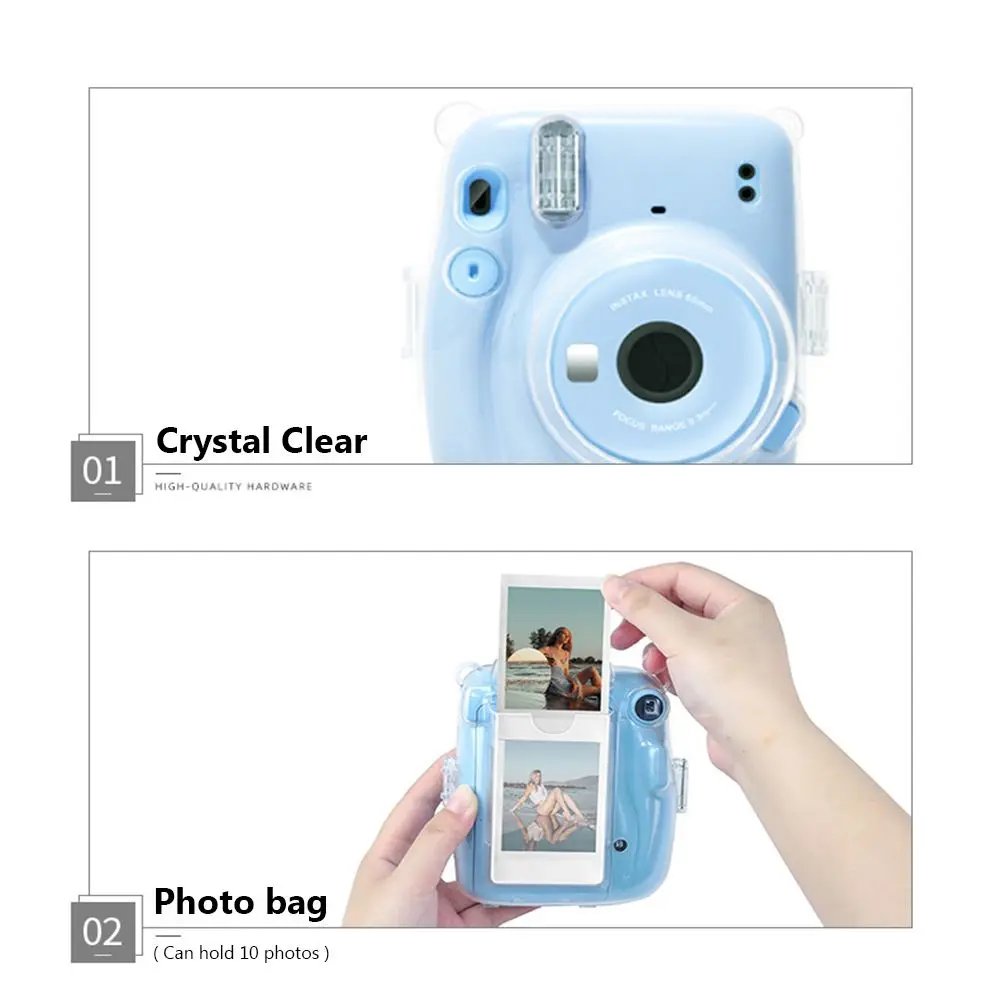 3 in 1 Transparent Shoulder Strap Storage Case Camera Cover Photo Bag Protective Shell For Fujifilm Instax Mini 11