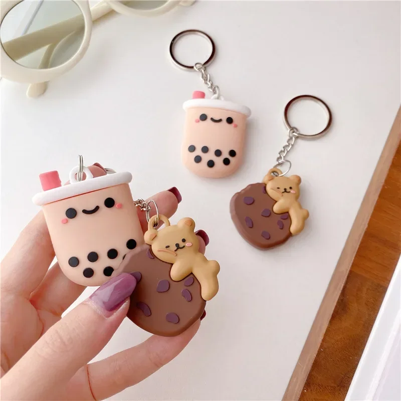 For Apple Airtags Case,3D Cartoon Milk Tea Biscuits Silicone Protective Cover Air tag Dog Tracker Locator Device For airtag Case