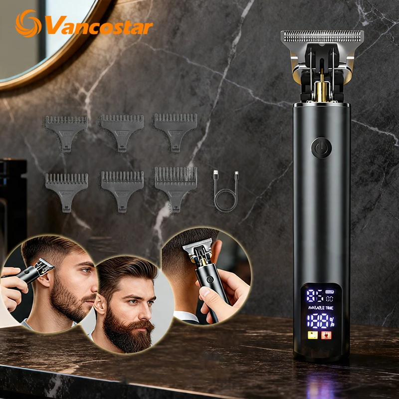 Professionelles Haarschneidemaschinen-Set Wiederaufladbar mit LCD-Anzeige Metall-Barttrimmer Friseur-Haarschneider für Männer Elektrische Haarschneidemaschine
