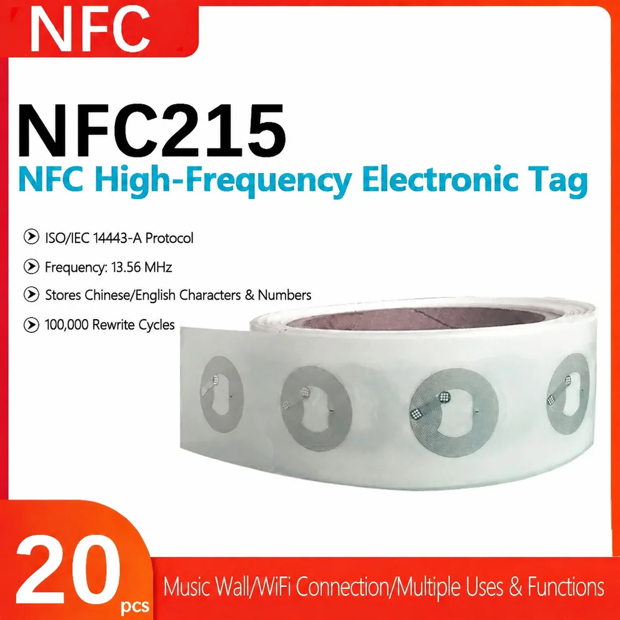 20 PCS Wet Inlay Sticker NFC Electronic Tag Chip NFC Sticker Personalized Music Wall Product Anti-Counterfeiting 215