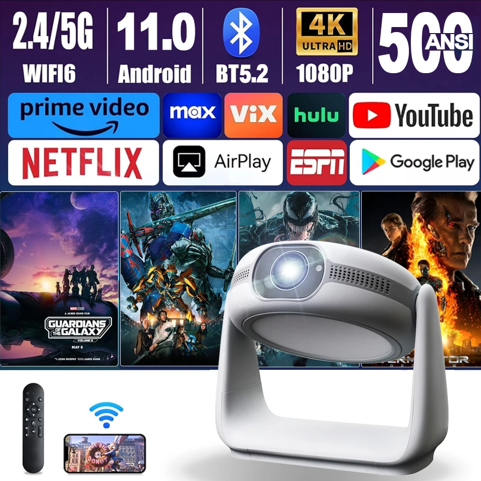 

New High-Quality 300ANSI Projetor para Casa with Immersive Cinema Experience, K1 Pro 180° Rotation 1080P 4K Portable Projector