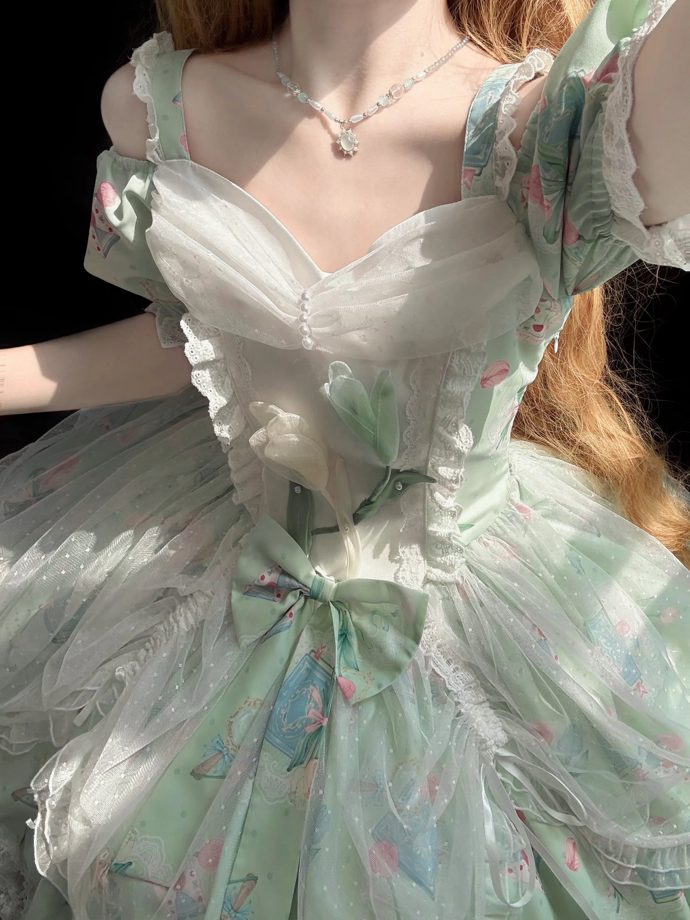 

SOIOMES 【 Spring Blossoms 】 Letter From Tulip Lolita Strap One Shoulder Dress Elegant and Beautiful OP Dress Puff Skirt