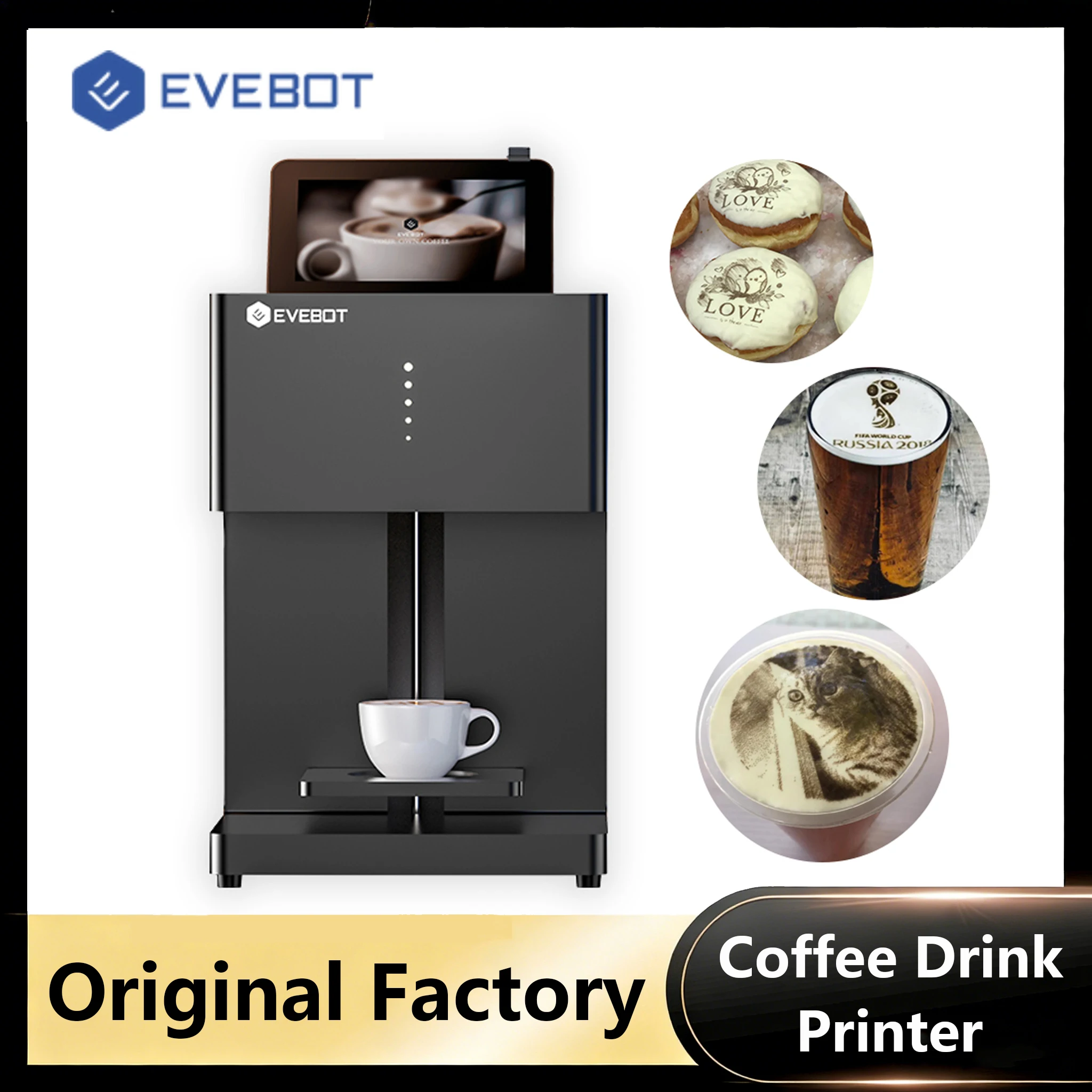 EVEBOT 3D Latte Art Coffee Printer Machine Automatic Beverages Food Printing Food Safty Grade Ink Cartridges
