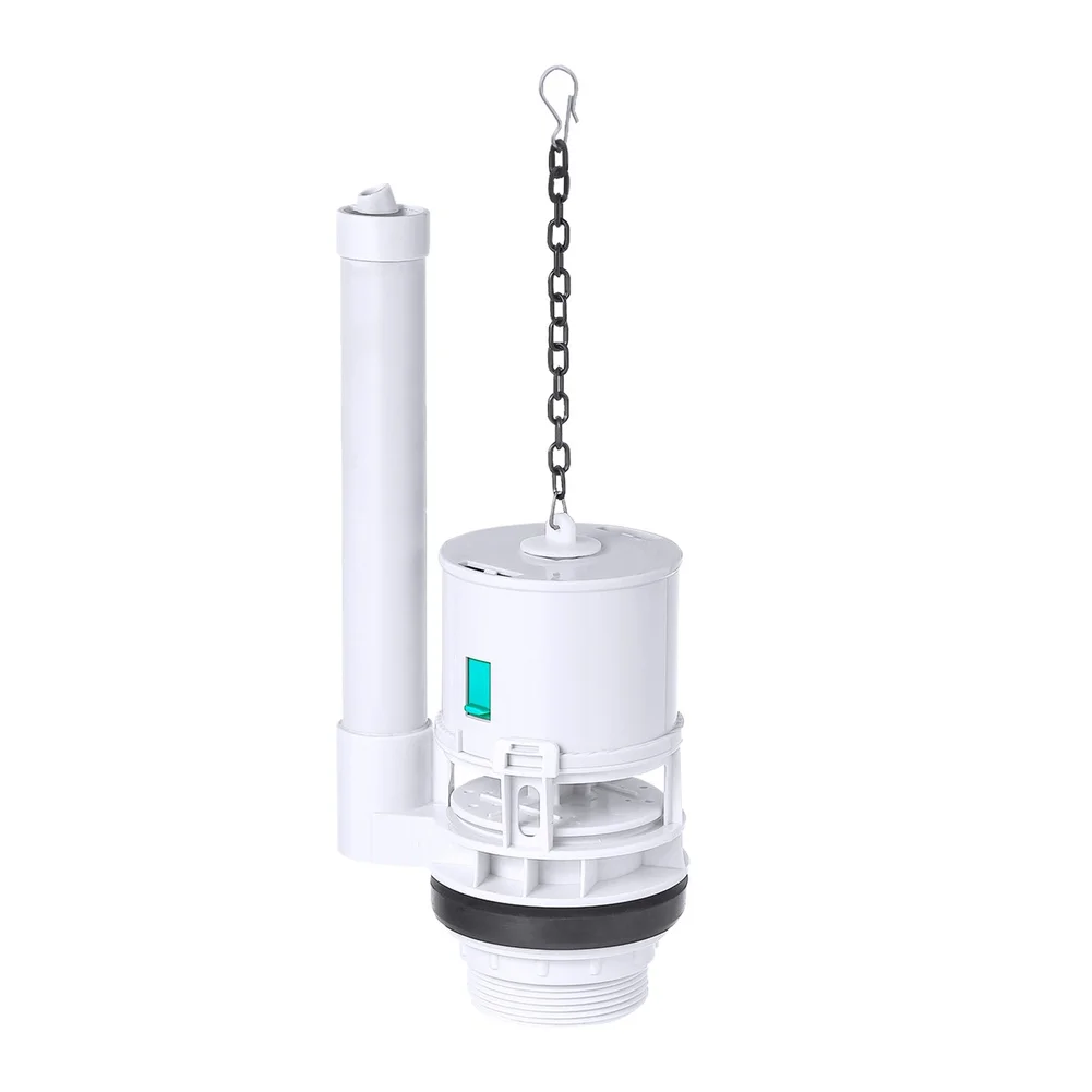 Single Flush ABS Toilet Valve Featuring Pull-Up Activation Silicone Seal and Overflow Pipe Positioning Options
