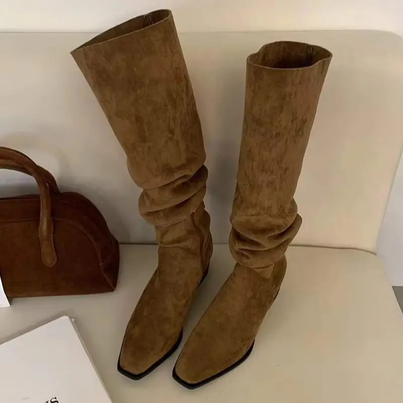 Black Thigh High Boots Low Heels Autumn Winter Brown Shoes Comfort Long Boots For Woman Two Ways to Wear It Ladies Shoes view 5