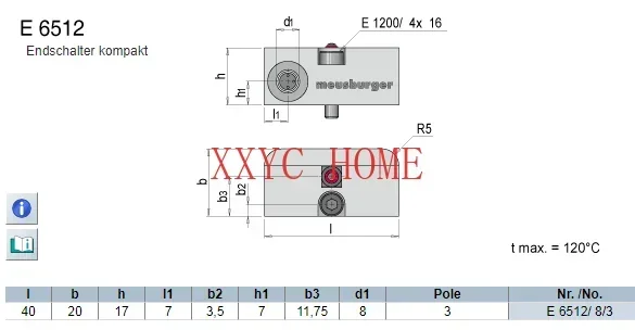 Limit switch E6512/8/3 ejector pin plate reset micro travel switch mold accessories