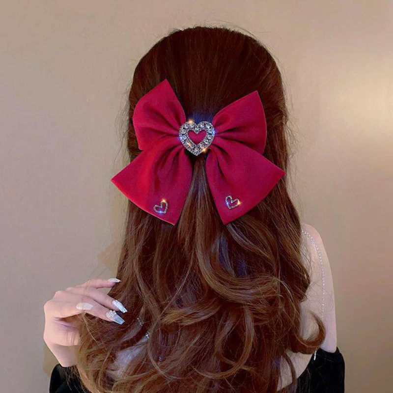 Neue Stoff Bogen Haar Clips Kristall Herz-förmigen Frühling Clip Haarnadeln für Frauen Barrettes Koreanische Kopfschmuck Mädchen Haar Zubehör – Detail 3