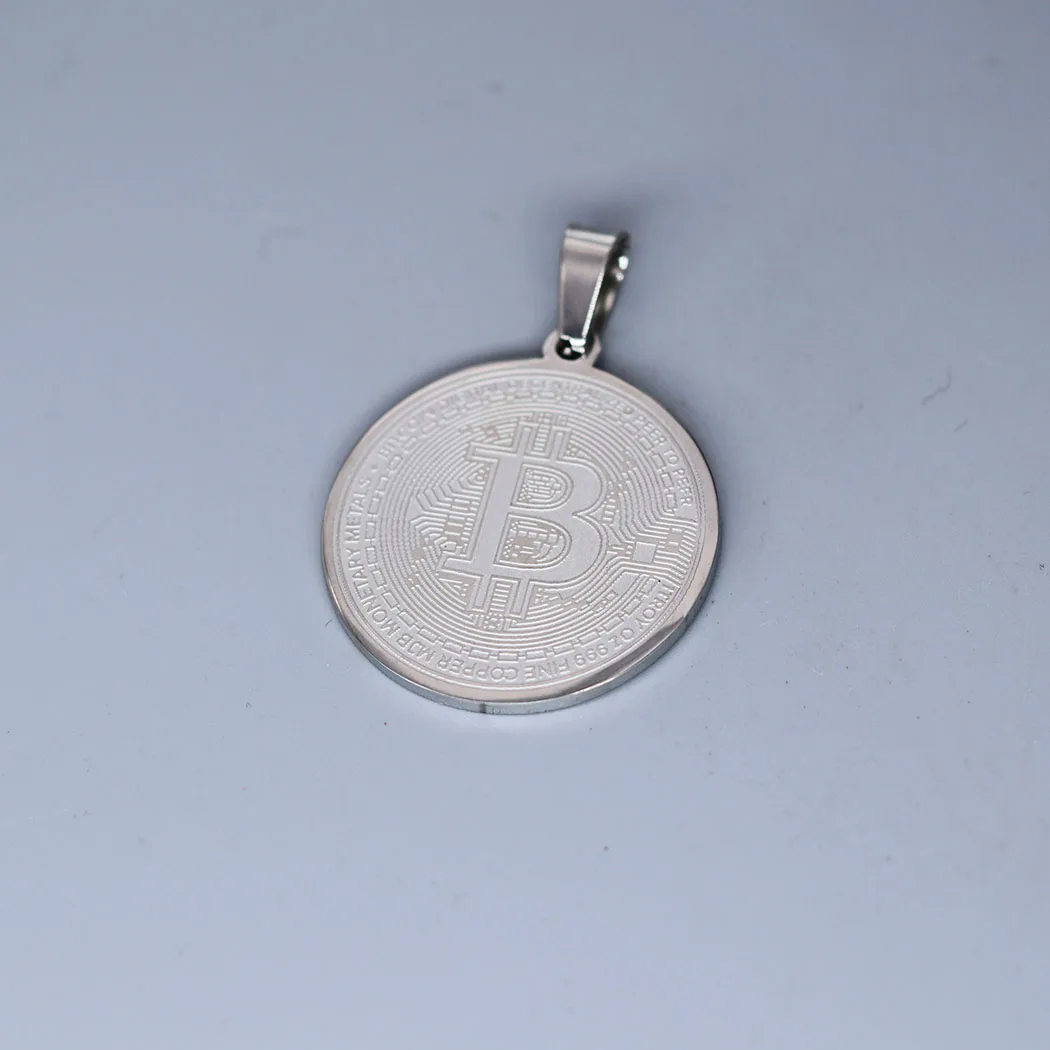 2 pçs bitcoin pingente de aço inoxidável medalha símbolo encantos para  fazer jóias colar chaveiro encontrar coleção jóias presentes / Joias fashion