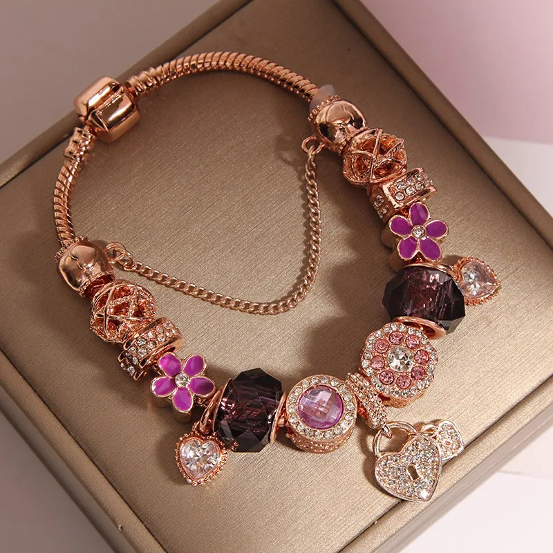 Yexcodes Life Tree Pendant Family Bracelet for Women DIY Rose Golden Chain Suitable for Women Friendship Friends Gift