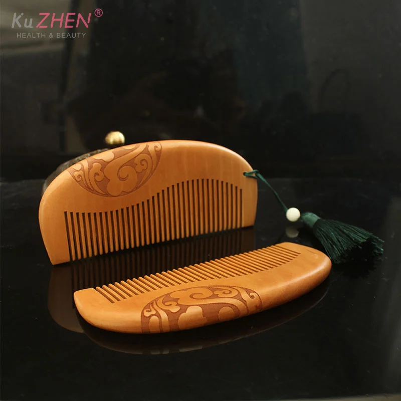 1pc Portable Detangling Natural Peach Wood Comb With Tassels Anti-Static Wide Tooth Combs Head Massage Hair Care Comb Accessorie