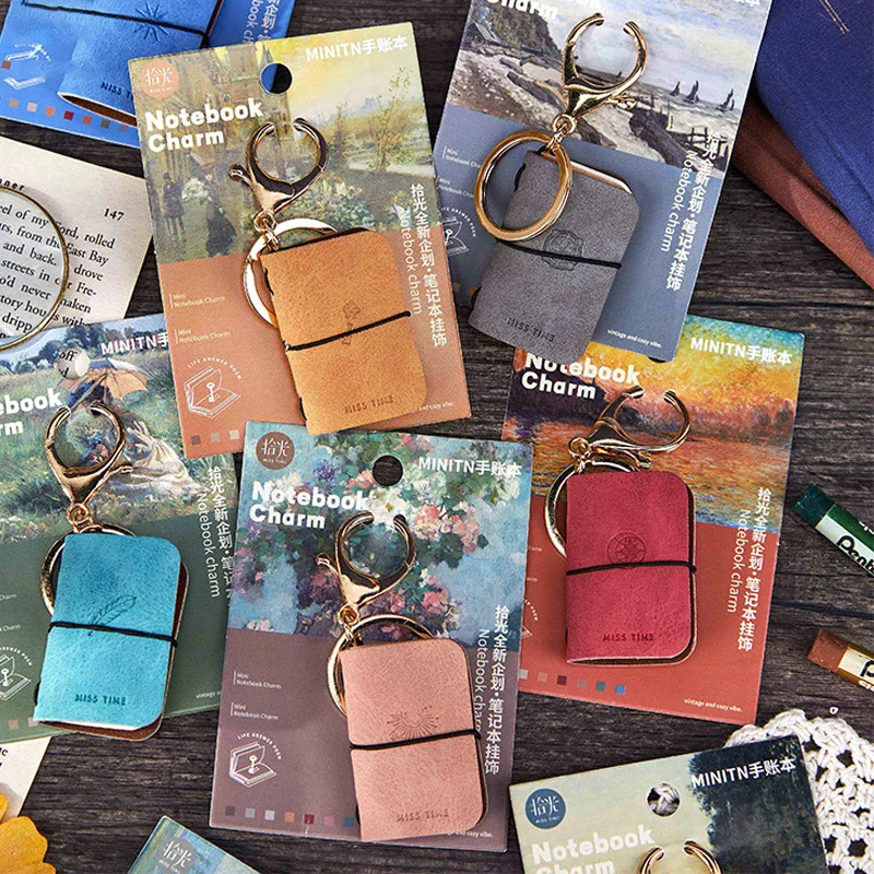 PU  Keychain Soft Leather Mini Portable Diary Backpack Charm Notebook Literary Style Storage Accessory