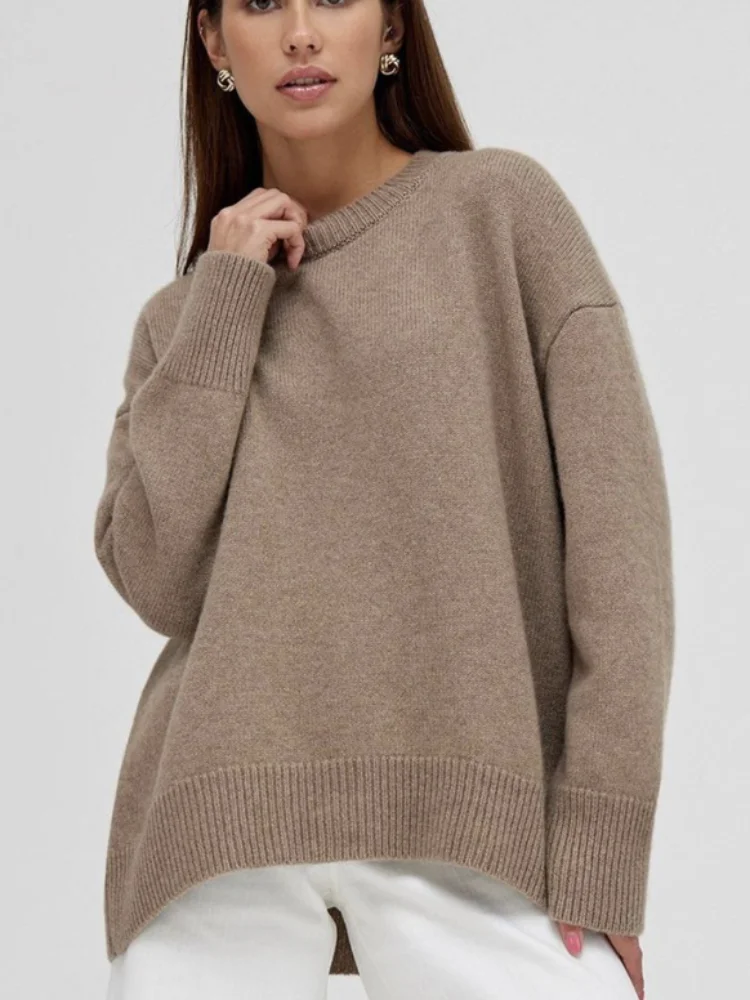 

Autumn Daily Street Sweater Solid Knitted Women Pullover Casual Round Neck Full Sleeve Loose Fit Basic Sweaters Lady New Fashion