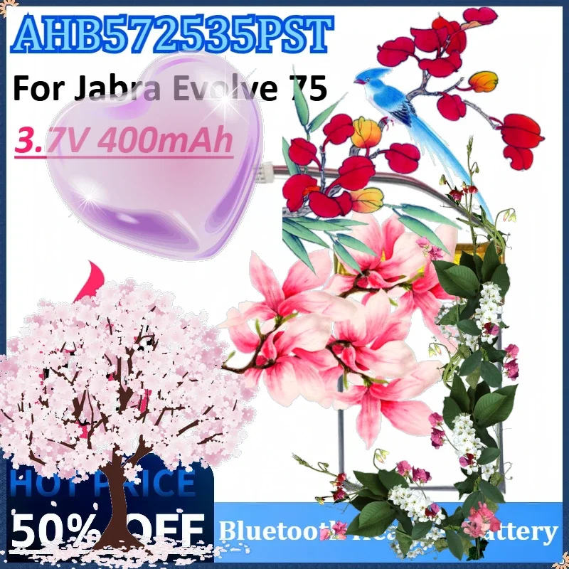

New AHB572535PST 3.7V 400mAh Wireless Headset Battery for Jabra Evolve 75 Rechargeable Head Mounted Bluetooth Earphone Battery