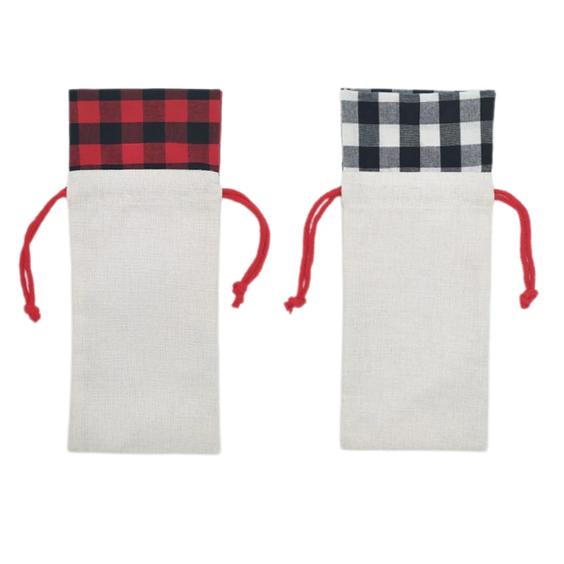 Free Shipping 20pcs Sublimation Linen Wine Bottle Bags blank With Drawstrings For DIY Wedding Birthday Party Graduation Gift Bag