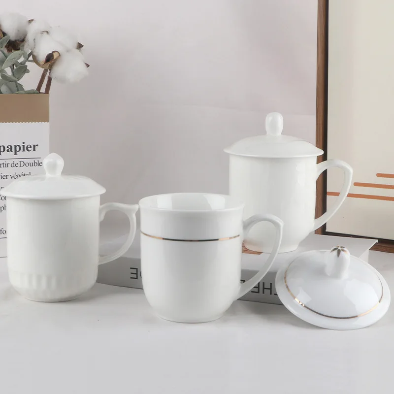 New Conference Lid Cup With Printed Text Pattern Office Water Ceramic Tea Mug