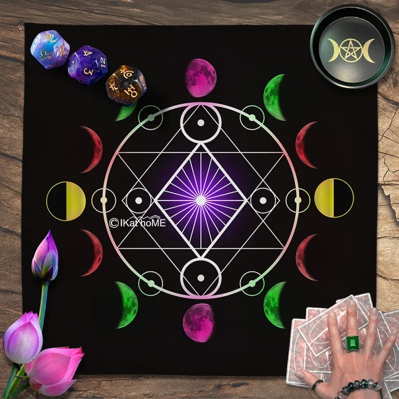 Colorful Planetary Compass Tarot Tablecloth Velvet Altar Cloth Moon Phase Oracle Card Pad Pagan Witchcraft Astrology Supplies