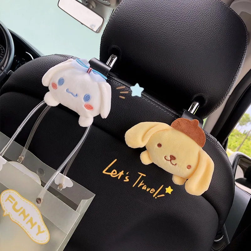 Sanrio Anime Kuromi Cinnamoroll My Melody Plush Car Seat Headrest Hook Auto Back Seat Organizer Storage Holder Car Accessories