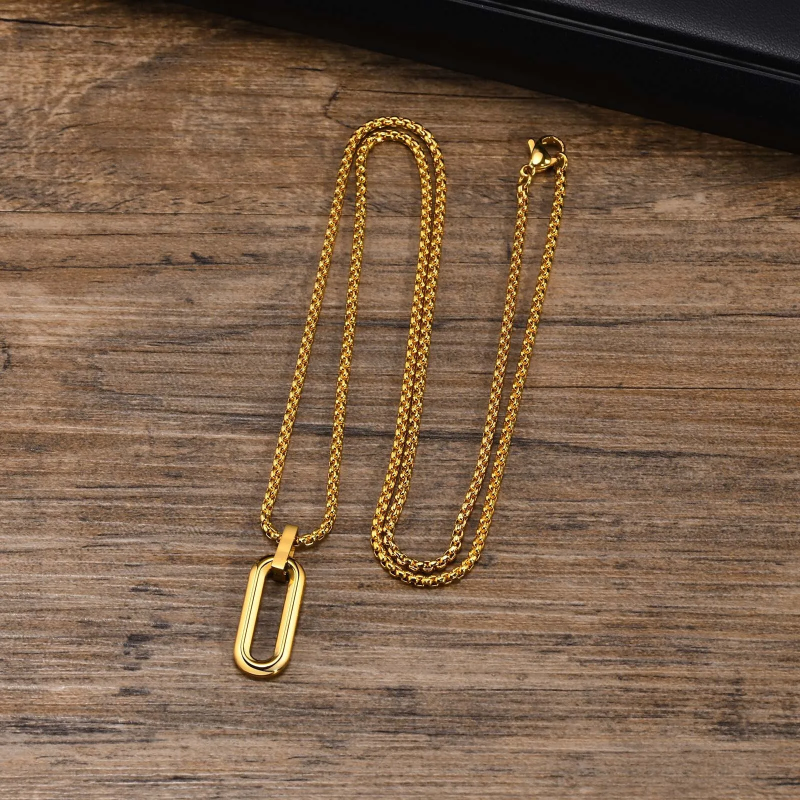 Herren einfache geometrische Halsketten für Jungen, wasserdichter hohler quadratischer Polygon-Anhänger kragen aus Edelstahl, Geschenke für ihn Schmuck – Detail 8
