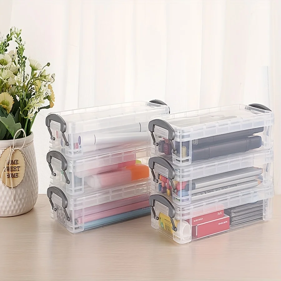 (3 Pcs Black Transparent) Large Capacity Pencil Case, Office Supplies Storage Box, Paintbrush & Pencil Storage Box, Watercolour