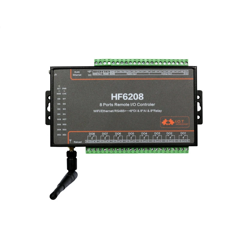 HF6208 WIFI RJ45 Modbus RTU Serial Converter Tcp Ip Iot Gateway 8AI 8DI 8DO IO DTU Two-way Transparent Serial Server