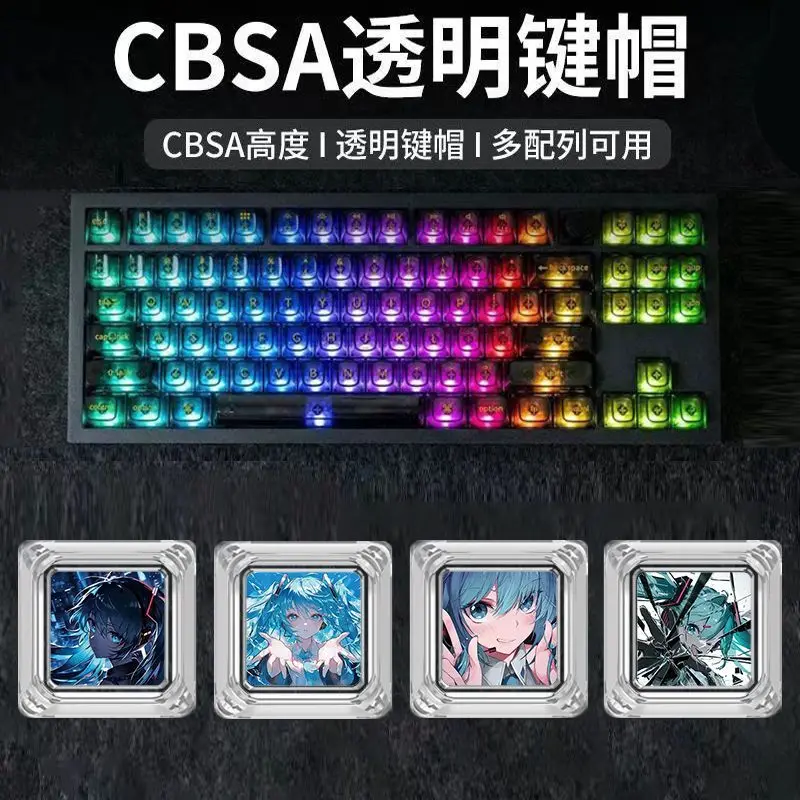 Hatsune Miku Transparente, austauschbare mechanische Tastatur-Tastenkappen mit Kreuzschalter, anpassbare, abnehmbare Computer-Tastenkappen