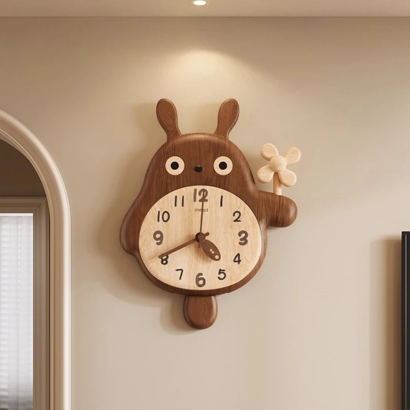 

Cartoon Cat Living Room Decorative Wall Clock Children's Room Clock Mural Vintage Solid Wood Mute Hanging Painting Wall Watch