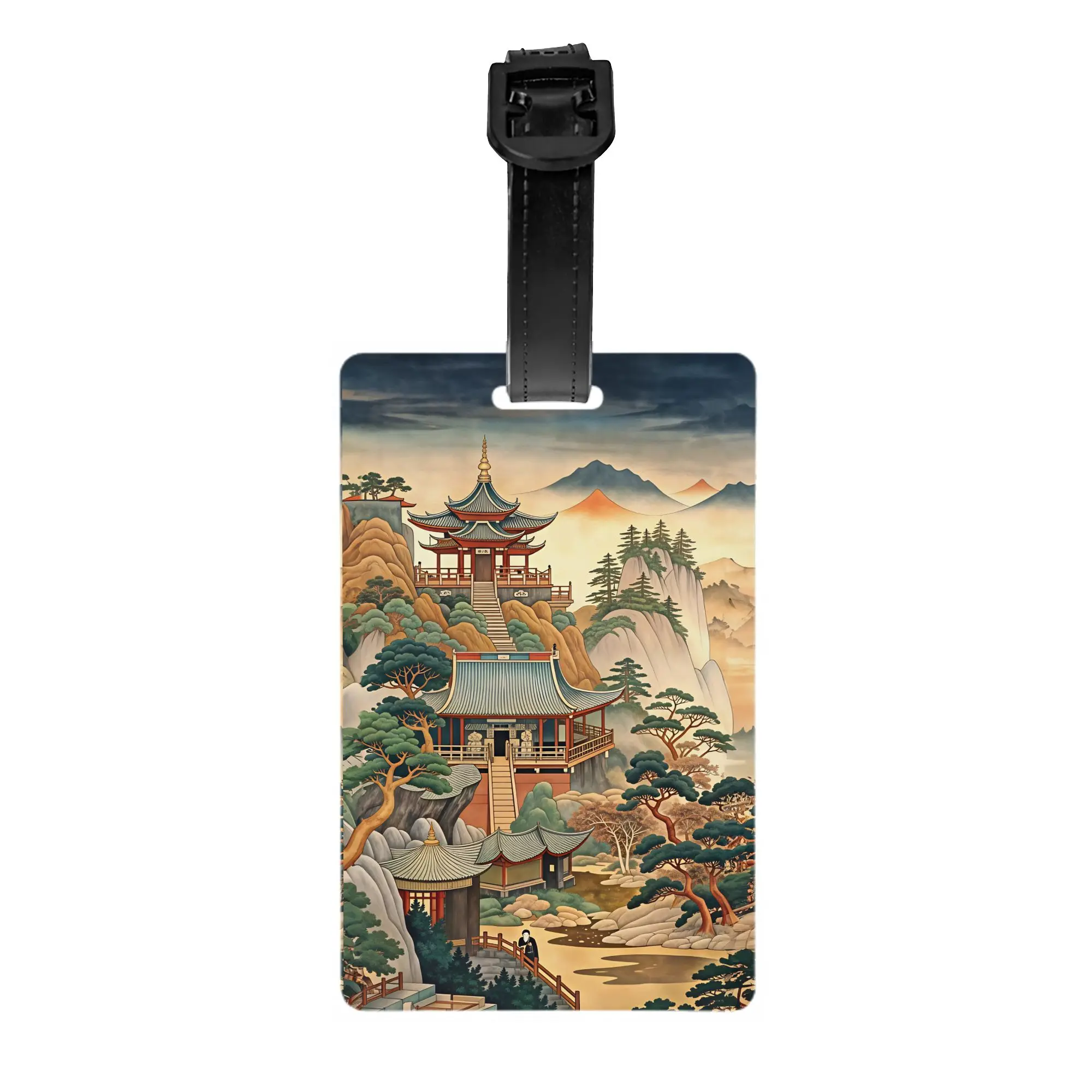 Oriental Cliff Temple Pine Mountain Zen  Luggage Tag Custom  Baggage Tags Privacy Cover ID Label