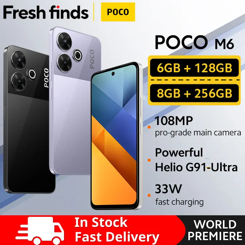 POCO-M6プログレードのスマートフォン,グローバルバージョン,helio g91,超音波108mp,メインカメラ,33w,急速充電,5030mahバッテリー,[ワールドプレミア]