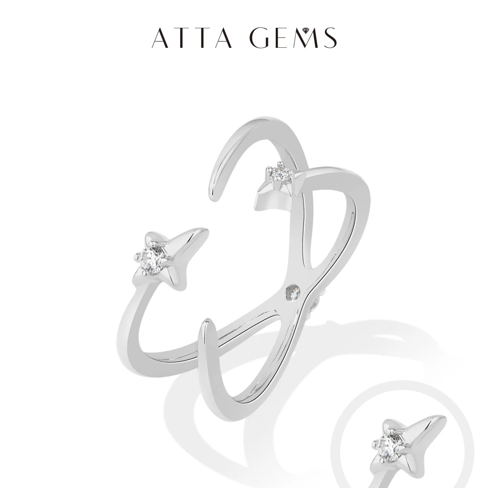 

ATTAGEMS Simple Unique Moissanite Rings Star Line Cross Design Pinky Ring 925 Silver Band Stackable for Women Men Fine Jewelry