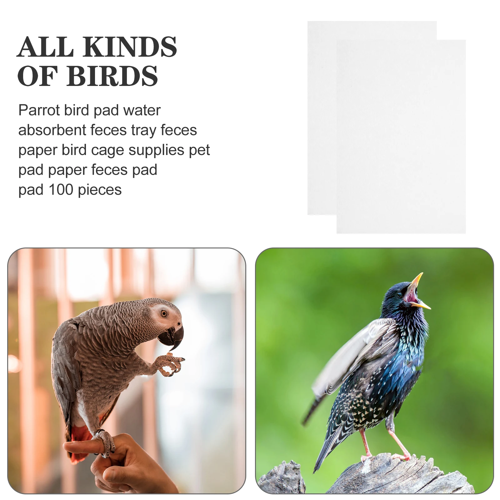 

100 Pcs Bird Cage Liner Water Absorption Tray Cages Liners for Birds Bottom Pad