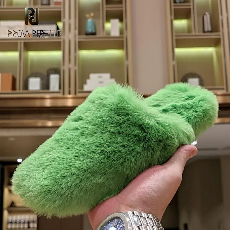 

Big Size Ladies Luxury Fur Slipper Shoe Closed Toe Slip on Outdoor Mules Brand Name New Arrival Autumn Winter Warm Slides