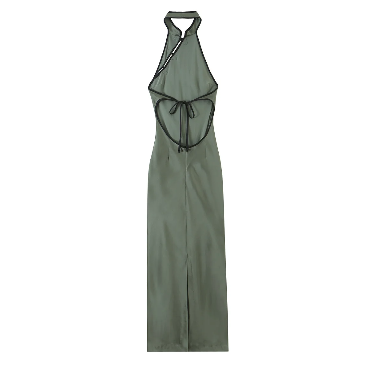 2026 Women's Elegant Chinese Knot Button Sleeveless Jacquard Halter Midi Dresses Lady Vintage A-line Long Floral Backless Robe