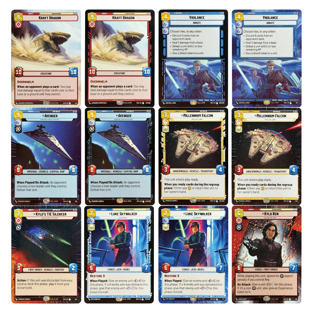 SW Star Wars Tarjetas proxy ilimitadas Tarjeta regular Rojo Tres mandos Boba Fett Bodhi Rook DJ Tech Aggression Overhelming Barrage