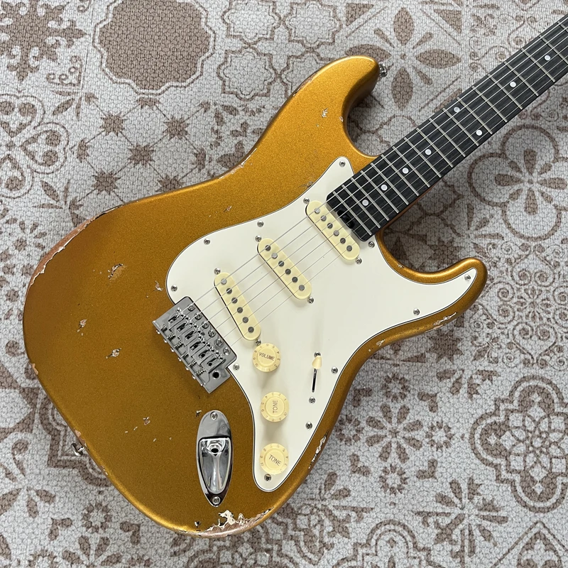 Vintage style electric guitar; high quality; gold; roasted maple neck; tail end adjustment; in stock with free shipping