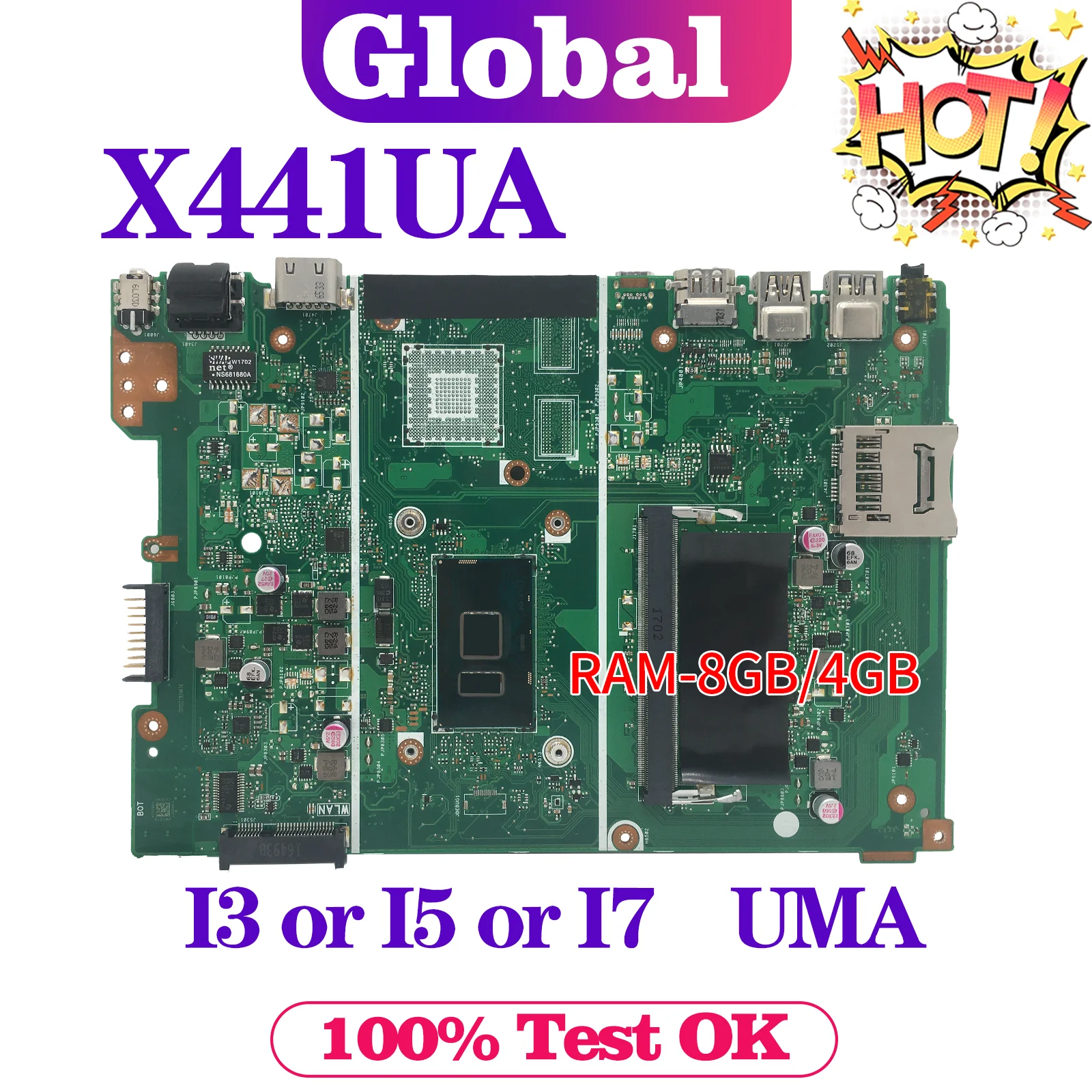 

KEFU Notebook X441UA Mainboard For ASUS X441UV X441U F441U A441U X441UVK X441UAK Laptop Motherboard 4405U I3 I5 I7 RAM-4GB/8GB