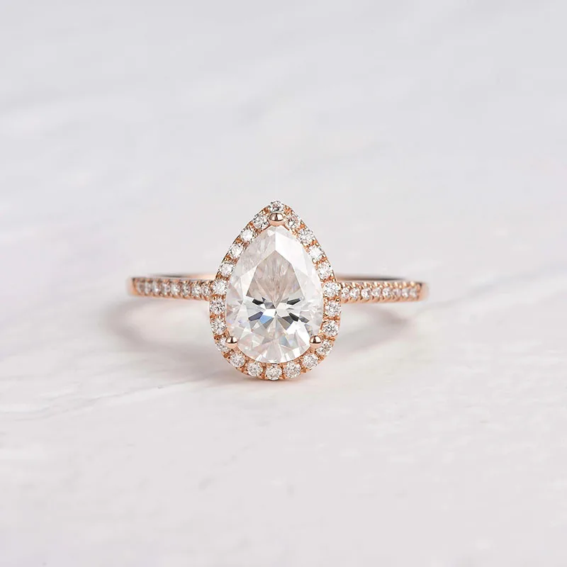 CxsJeremy Solid 14K Au585 Rose Gold 1.25ct Pear Cut 6*8mm Moissanite Engagement Ring Wedding Band for Anniversary Gifts