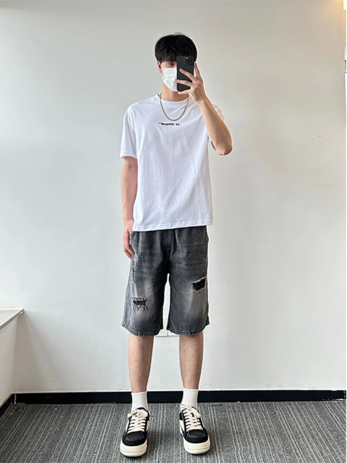 

e ey Vintage Blue Men's Denim orts Five-Quarter CleanFit Mid-Pants Summer Casual Loose Fit Low Waist Straight Tube