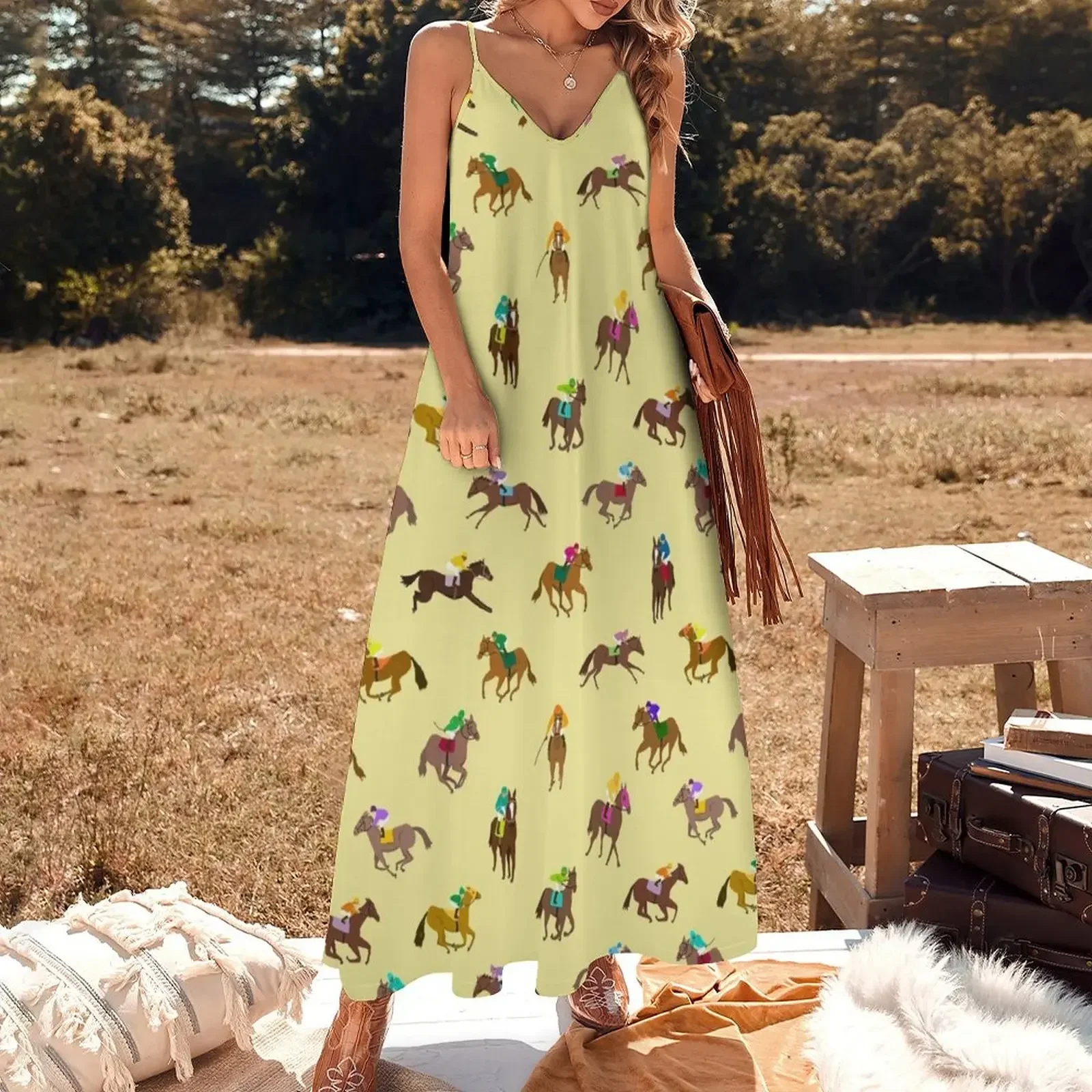 To The Horse Races (Yellow) Sleeveless Dress festival outfit women Women's dress Dress