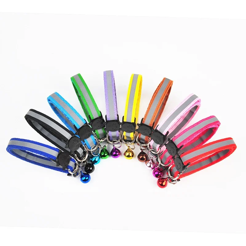 عاكس النايلون سلامة الانفصال القط طوق بكلاب مع جرس ملون هريرة جرو الحيوانات الأليفة الرقبة حزام الملحقات #5