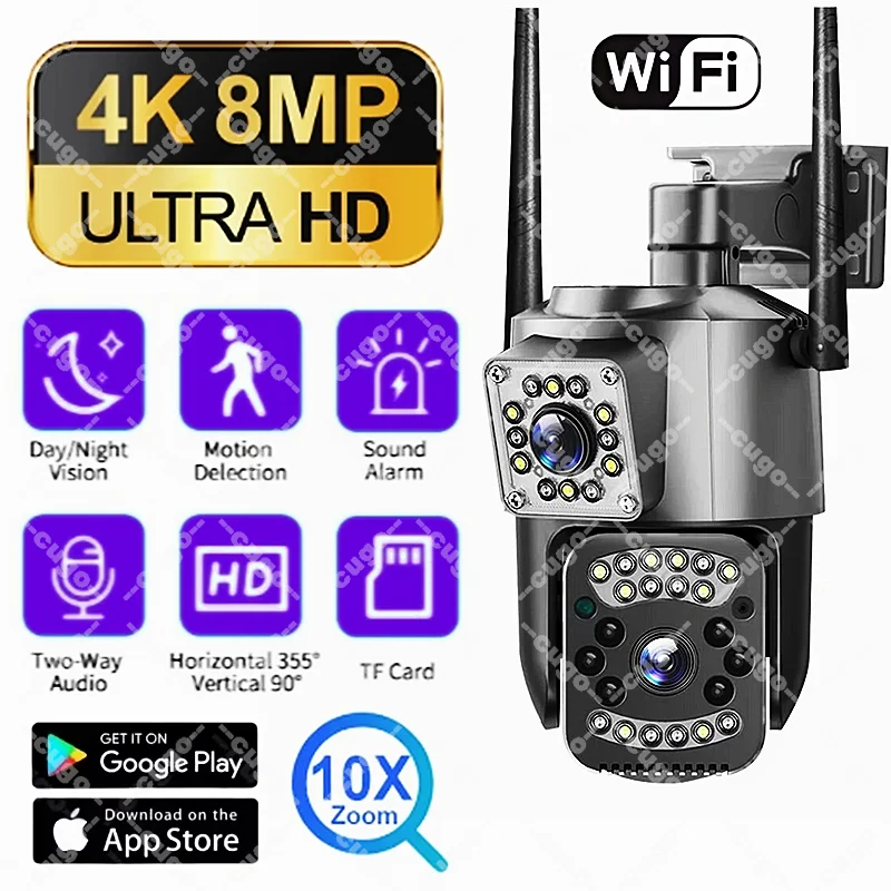 

8MP Wifi Camera Dual-Lens Outdoor Camera 360° Zero Blind Spot Color Night Vision AI Motion Tracking 10X Zoom Security CCTV Camer