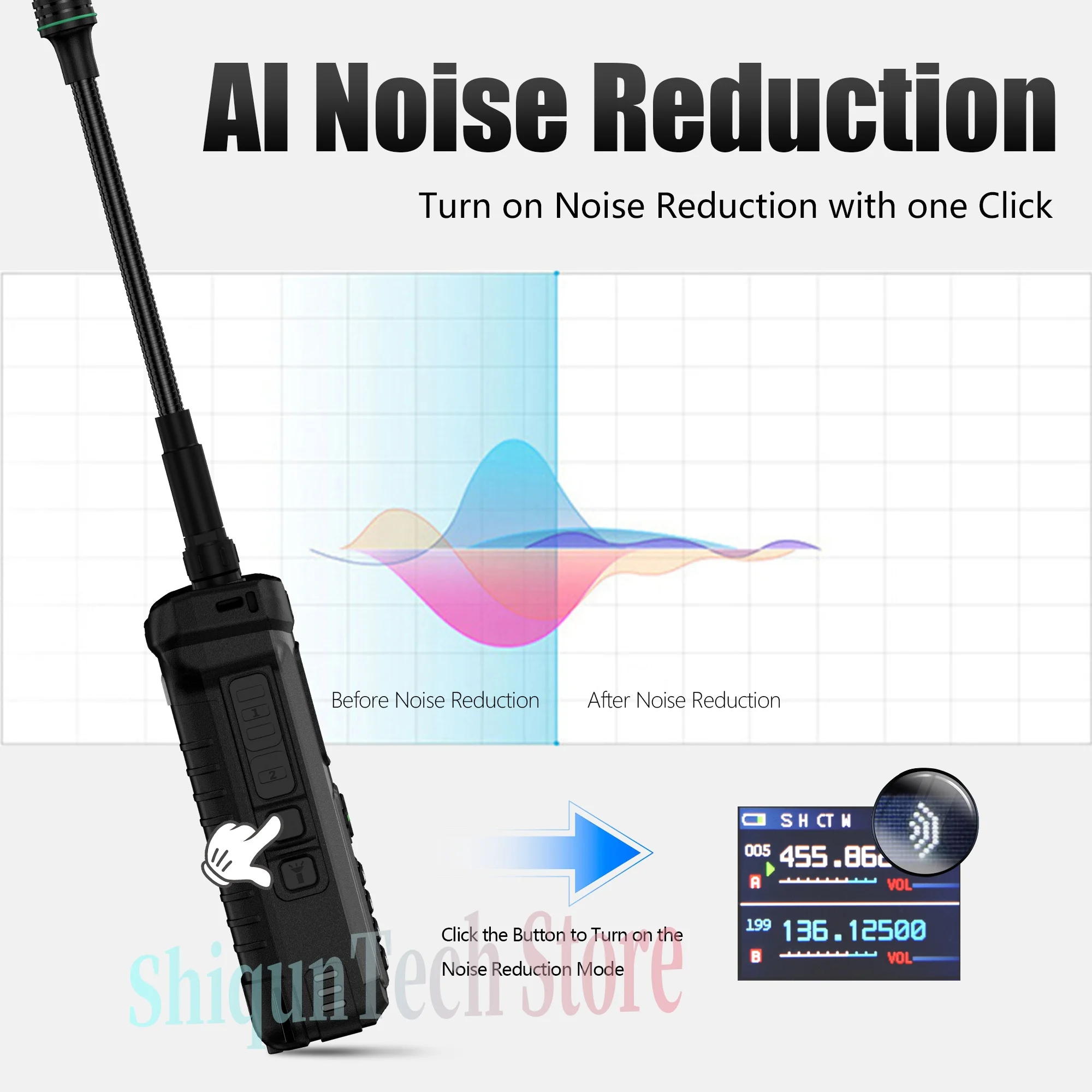 SQ-8500 20W Walkie Talkie ad alta potenza AI Riduzione del rumore Ricarica inversa Forte torcia elettrica Luci stroboscopiche VHF UHF Radio dual band