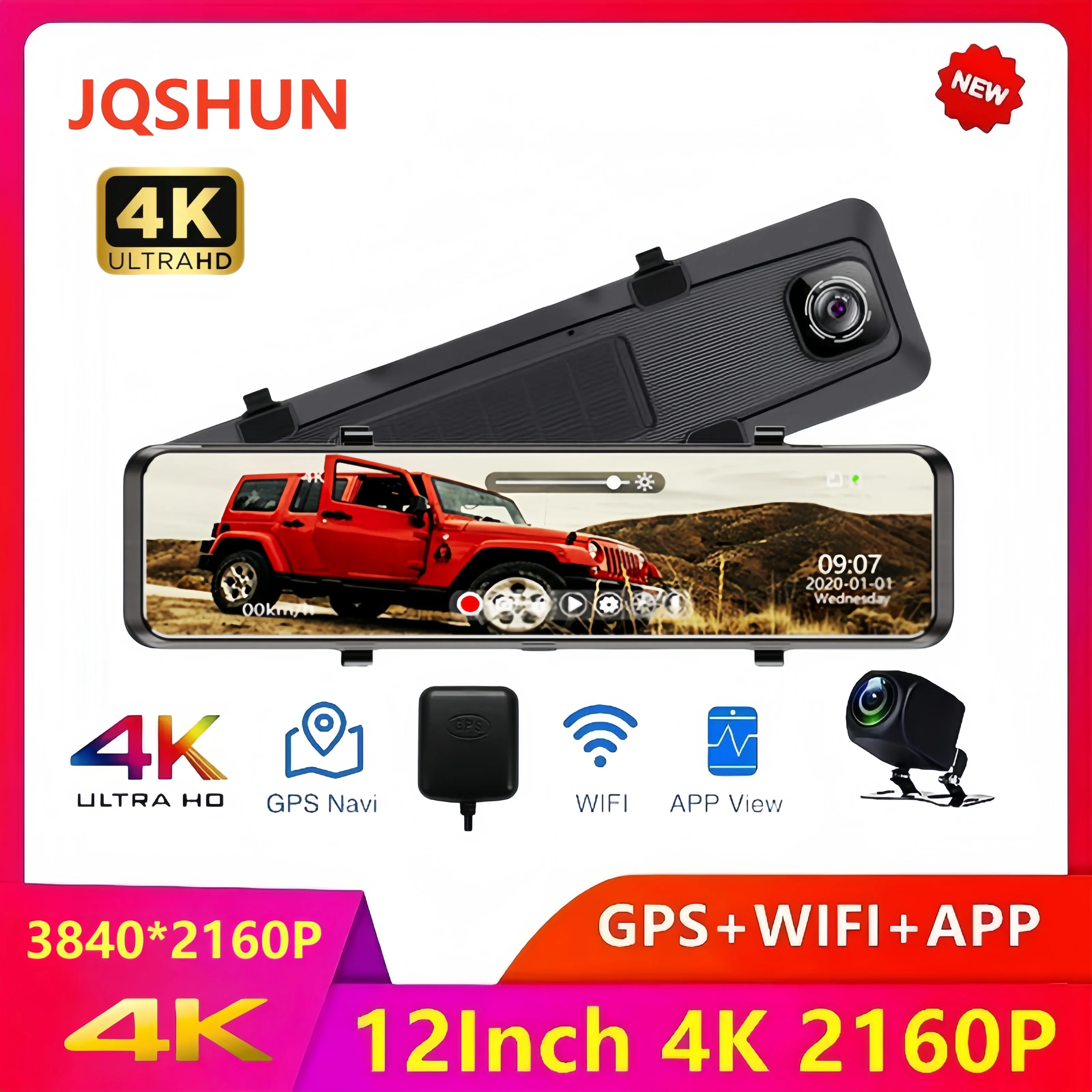 12 بوصة داش كام عدسة مزدوجة 4K 3840*2160P كاميرا DVR للسيارة واي فاي نظام تحديد المواقع APP داشكام الأمامي والخلفي للرؤية الليلية تسجيل الفيديو #1