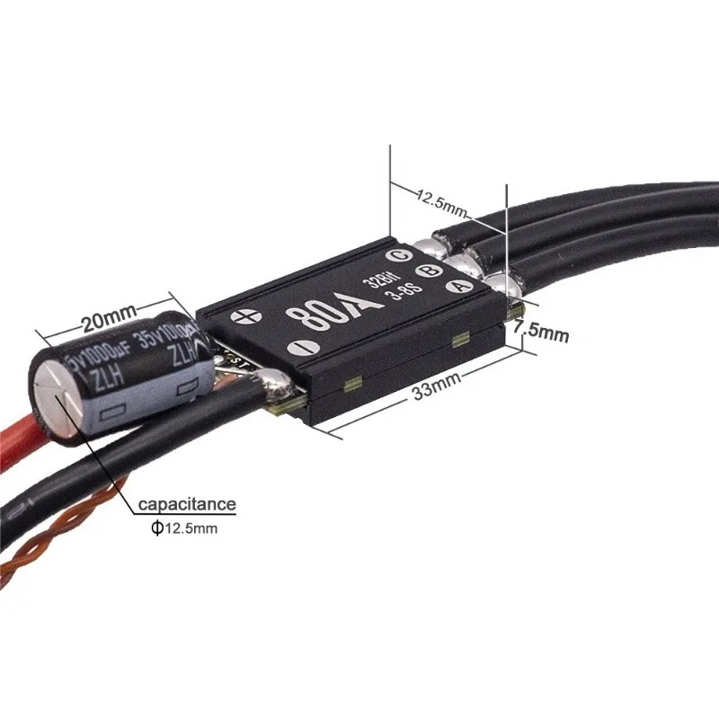 32V 80A brushless ESC, single and bi-directional controllable underwater thruster electronic governor