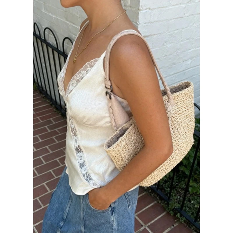 Kamizelka damska Combhasaki z koronkowym wykończeniem, satynowa, na ramiączkach spaghetti, z dekoltem w serek, z siateczki i koronki, top typu camisole w stylu Y2K, zwiewny, idealny na wyjście i do noszenia warstwowo.